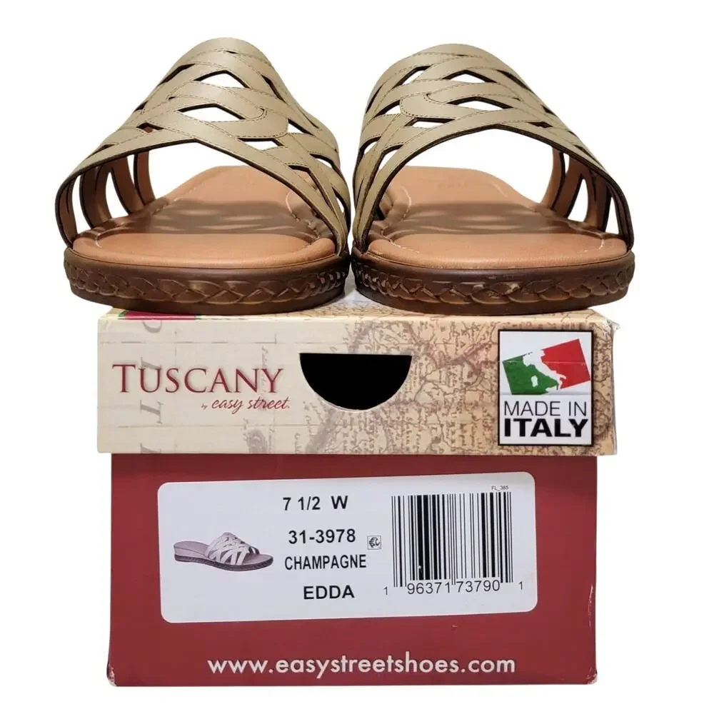 Easy Street Tuscany Women Edda Wedge Heel Slide Sandals Size US 7.5W Champagne